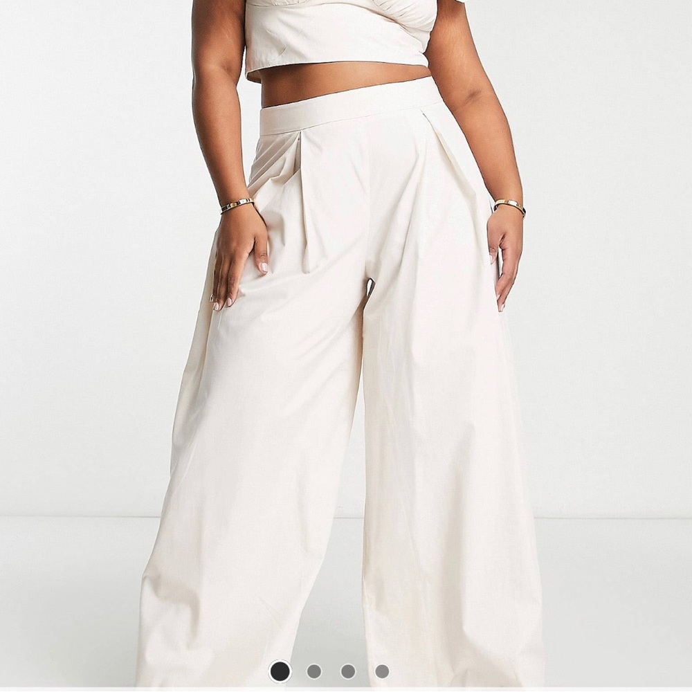 ASOS Luxe Wide Leg High Waisted Pants (Beige)